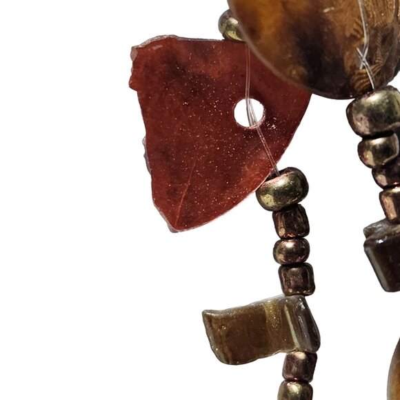 Handmade Boho Natural Shell Discs Bronze Beaded Necklace Multi Strand Jewelry - Picture 5 of 9